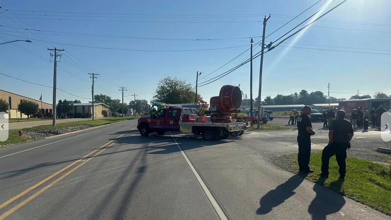 Emergency responders work the scene of semitruck crash in Teutopolis, Ill., on Saturday, Sept....
