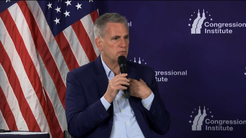 House Speaker Kevin McCarthy speaks during the GOP retreat in Orlando, Florida, on Tuesday.